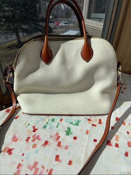 Dooney & Bourke White Leather Satchel with Yellow Floral - Picture 6 of 10